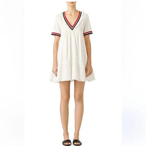 THML WOMEN’S PREPPY BABYDOLL V NECK DRESS VARSITY STRIPES‎ CUTE FLOWY XS